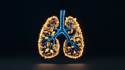 Lungs with Golden Leaves Representing Health, Nature, and Vitality in Art