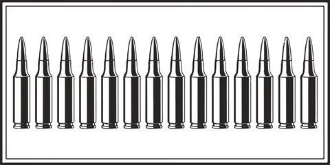 vector illustration of realistic bullets ammunition in a row for military and defense design projects