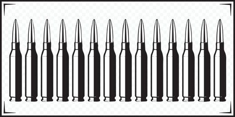 professional ammunition vector depicting bullets arranged in row for military, tactical, and combat themes