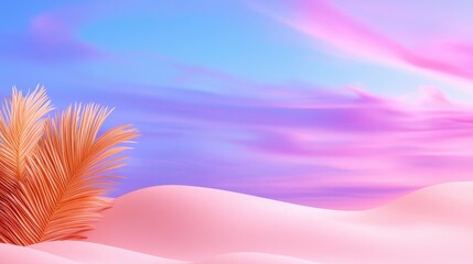 Serene Landscape with Pink Sand Dunes and Soft Pastel Sky at Sunset