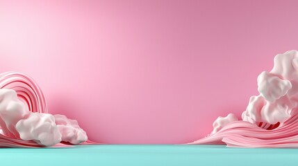 Soft Waves and Clouds in Pastel Colors with Pink Background and Blue Surface