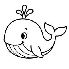 Obraz premium Cute Cartoon Whale Coloring Page for Kids – Fun Ocean Animal Line Art Activity