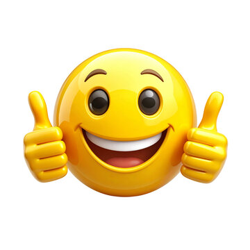 Yellow happy emoji emoticon , showing thumb up, like gesture on transparent background