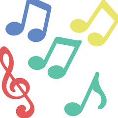 Colorful Musical Notes and Treble Clef on White Background
