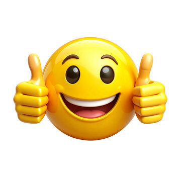 Yellow happy emoji emoticon , showing thumb up, like gesture on transparent background