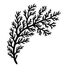 Obraz premium Coral Sprig with Leaves Silhouette, Vector, Illustration, Outline, Line Art, Icon, Logo, White Background.