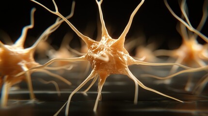 Close-Up View of Neurons with Multiple Dendrites Against a Dark Background