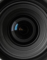 Close Up of a Black Camera Lens with Circular Rings