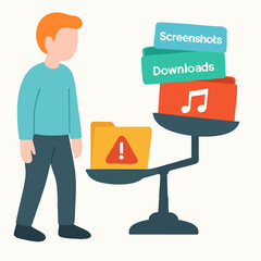 Flat Illustration Man Balancing Files and Folders with Scale Concept