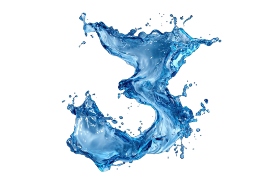 Abstract water splash forming a number three