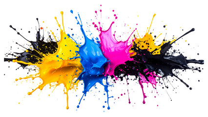 Colorful cmyk paint splashing on transparent background