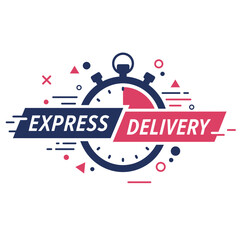 A graphic design for express delivery, featuring a stopwatch and dynamic elements.