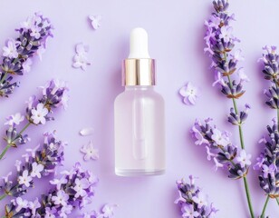 Lavender Essential Oil Serum Bottle with Flowers