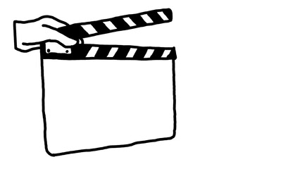 Hand is holing clapper board on translucent background.Illustration