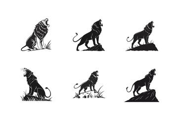 silhouette of lion roaring vector illustration