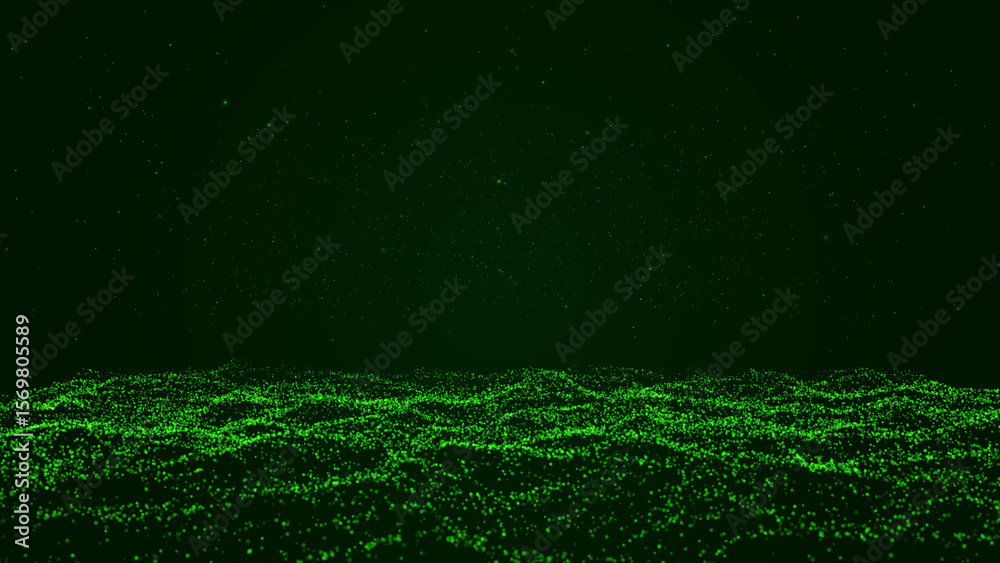 Poster technology background seamless looping exploding green particles innovation. futuristic abstract dig