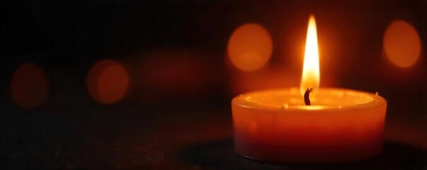 Flickering Candle Flame Close-Up Warm Orange and Yellow Hues, Cozy and Intimate Atmosphere, Perfect for Relaxation, Meditation, and Spiritual Themes.