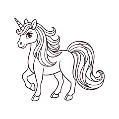 A cute magical unicorn coloring book vector art illustration