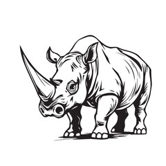 Fototapeta premium Rhino with horn bold line sketch vector design concept black and white illustration.