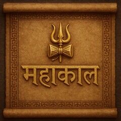 Ancient Style Mahakal Poster with Trident and Damru – Hindu Religious Theme