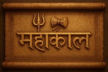 Ancient Style Mahakal Poster with Trident and Damru – Hindu Religious Theme