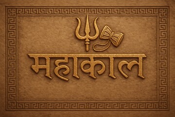 Mahakal Neon Hindi Typography with Glowing Trishul – Spiritual Poster Design