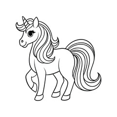 a magical unicorn with a long tail coloring book vector illustration