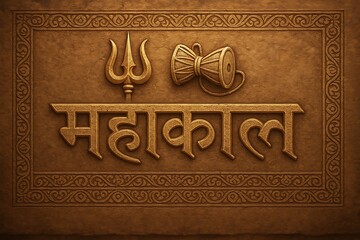 Mahakal Neon Hindi Typography with Glowing Trishul – Spiritual Poster Design