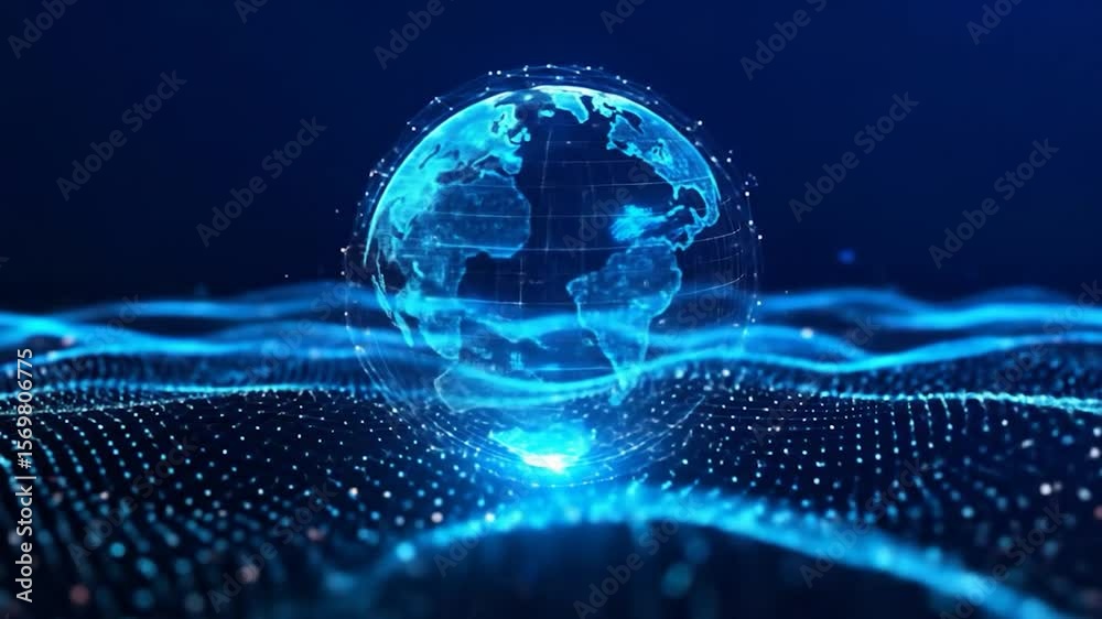 Poster digital globe with abstract wave patterns