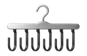 Metal hanger organizer with adjustable hooks, perfect for holding belts and ties in an apartment closet.