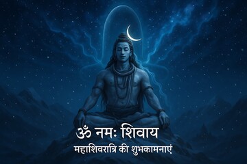 Lord Shiva in Meditation with Shiva Lingam – Mahashivratri Wishes