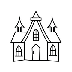 Fototapeta premium Scary gothic house line art vector illustration