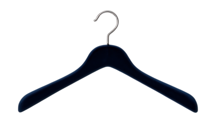 Velvet hanger with contoured shoulders to prevent slipping of blouses and shirts in a home wardrobe.