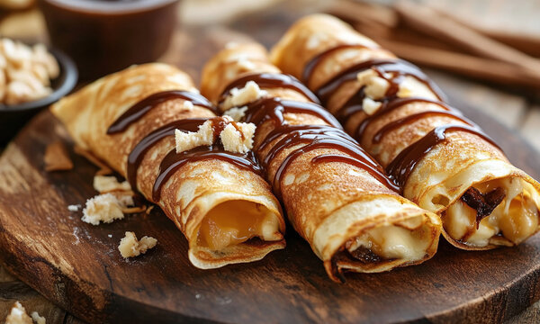 Marquesitas - Crispy, rolled crepes filled with cheese and sweet toppings like Nutella or caramel.