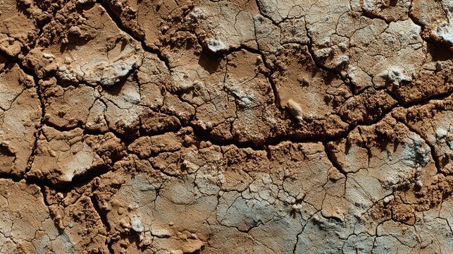 Detailed image of sunbaked ground with clay fracture patterns formed by heat and wind