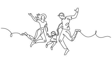 Energy in Action. Happy Family Continuous One Line Drawing for Lifestyle Branding