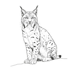 Iberian Lynx – Lynx pardinus. Iberian lynx vector stylized line drawing features a seated bobcat. Suitable for wildlife illustrations, logos, and animal conservation campaigns.