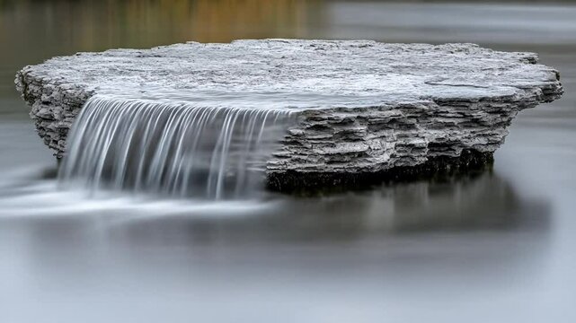 Rocky islet waterfall in a misty stream