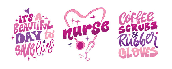 Cute hand drawn doodle lettering quote about Nurse. Lettering for t-shirt design, mug print, bag print, clothes fashion. 100% hand drawn vector image.
