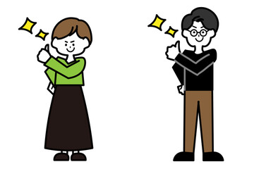 頼もしいガッツポーズする男女のイラスト