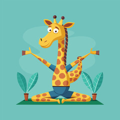 Funny Giraffe Doing Yoga with Legs in a Knot – Cute Animal Character Illustration for Kids, Wellness, Meditation, and Humor