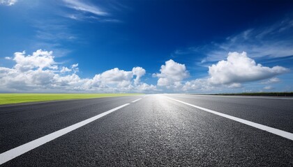 Fototapeta premium empty asphalt road and blue sky with white clouds road background with blue sky with clouds