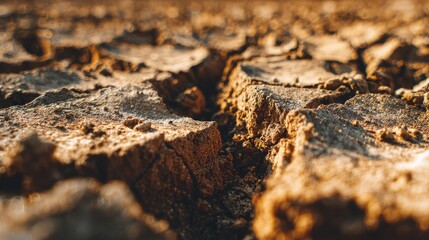 High-detail macro view of arid soil showing tight cracks and crusty surface grains