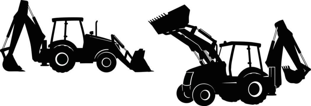 Discover black backhoe loader silhouette vector illustration for construction and excavation work