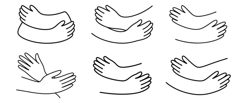Hand drawn line art embracing arms in various poses representing love and support