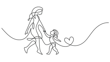 Reunion of Love. Mother Meets Child One Line Drawing for Mother's Day Greeting