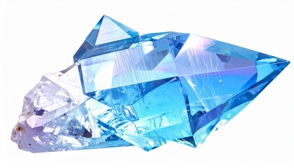 Blue Purple Faceted Crystal Cluster on White Background