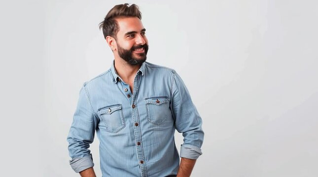 Stylish Man in Denim Shirt: A man of style, showcasing effortless charm with a denim shirt. His confident gaze, against a backdrop that accentuates his persona.