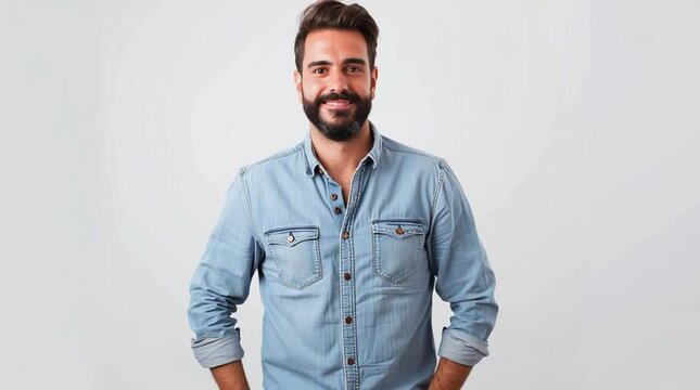 Confident Man with a Beard: A striking portrait of a man exudes confidence, showcasing his neatly trimmed beard and charismatic presence. capturing a moment of authentic charm.
