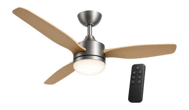 A LED ceiling fan light with remote control, designed for a spacious living area.